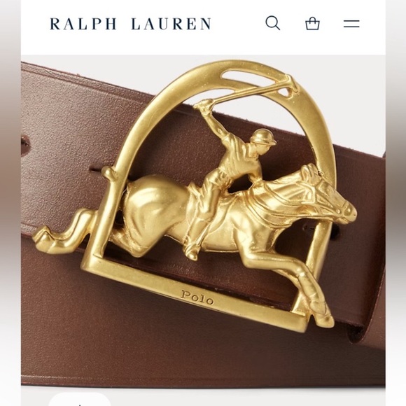 POLO RALPH LAUREN Equestrian Brown Leather Brass Buckle Belt NWT - Picture 4 of 12